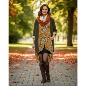 Melissa Paige Women's M Floral Hi-Lo Tunic Blouse V-Neck Long Sleeve